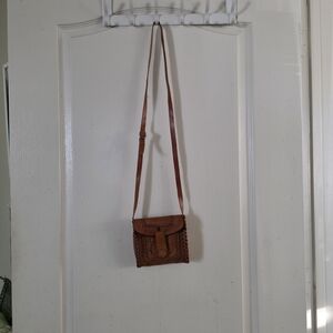 Brown Leather Crossbody Festival Bag Tooled Leather Made In Mexico